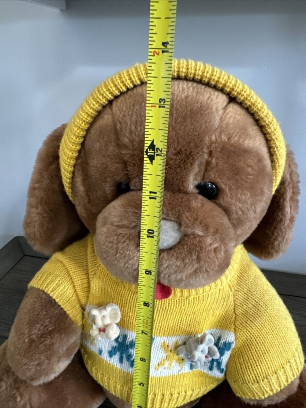 Vtg Sno Buddies Plush Dog Yellow Sweater Snowflake 14" By R. Dakin & Co. 1985 - Picture 6 of 11